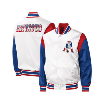 Men's White New England Patriots Throwback Warm Up Pitch Satin Full-Snap Varsity Jacket