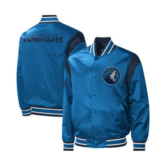 Men's Blue Minnesota Timberwolves Force Play Satin Full-Snap Varsity Jacket