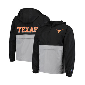 Men's Black Texas Longhorns Color-Blocked Packable 1/2-Zip Long Sleeve Hoodie Jacket