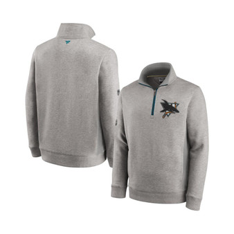 Men's Branded Heather Gray San Jose Sharks Special Edition Archival Throwback Fleece Quarter-Zip Pullover Jacket