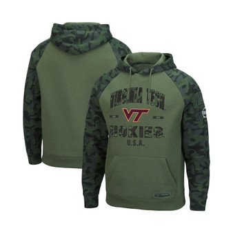 Men's Olive and Camo Virginia Tech Hokies OHT Military-Inspired Appreciation Raglan Pullover Hoodie