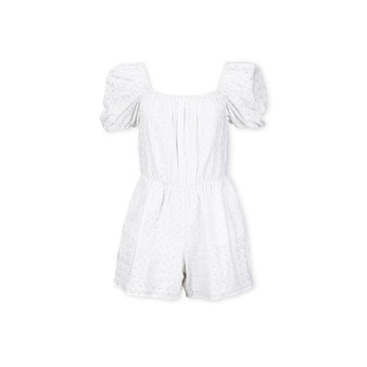 Womens' Organic Cotton Puff Sleeve Eyelet Romper