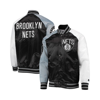 Men's Black, Gray Brooklyn Nets Reliever Varsity Satin Raglan Full-Snap Jacket