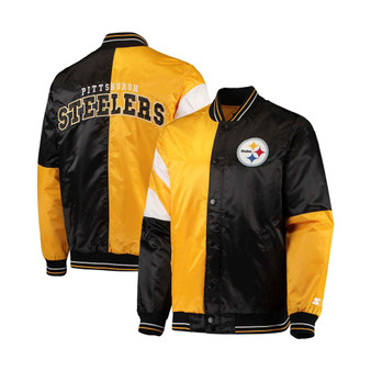 Men's Black, Gold-Tone Pittsburgh Steelers Leader Varsity Satin Full-Snap Jacket