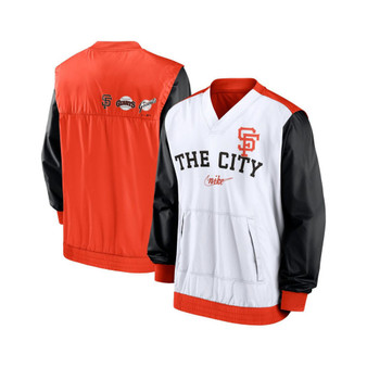 Men's White, Orange San Francisco Giants Rewind Warmup V-Neck Pullover Jacket
