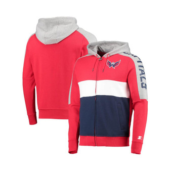 Men's Red, Navy Washington Capitals Playoffs Color Block Full-Zip Hoodie
