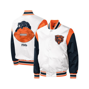 Men's White Chicago Bears Throwback Warm Up Pitch Satin Full-Snap Varsity Jacket