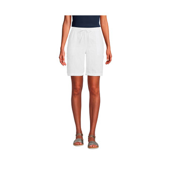Women's High Rise Pull On Elastic Waist 10" Linen Bermuda Shorts