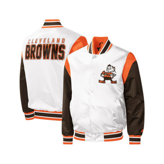 Men's White Cleveland Browns Throwback Warm Up Pitch Satin Full-Snap Varsity Jacket