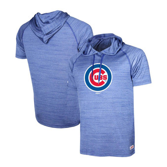 Men's Heathered Royal Chicago Cubs Raglan Short Sleeve Pullover Hoodie