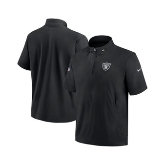 Men's Black Las Vegas Raiders Sideline Coach Short Sleeve Hoodie Quarter-Zip Jacket