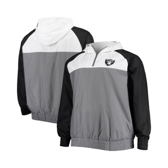Men's Gray, Black Las Vegas Raiders Big and Tall League Raglan Quarter-Zip Hoodie