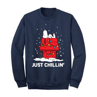Men's Snoopy Just Chillin Christmas Crew Fleece Sweatshirt