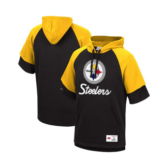 Men's Black Pittsburgh Steelers Home Advantage Raglan Short Sleeve Pullover Hoodie