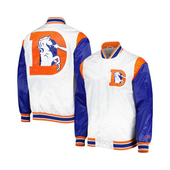 Men's White Denver Broncos Throwback Warm Up Pitch Satin Full-Snap Varsity Jacket