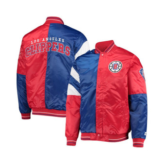 Men's Royal, Red LA Clippers 75th Anniversary Leader Color Block Satin Full-Snap Jacket