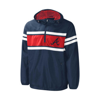 Men's Navy Atlanta Braves Game Score Quarter-Zip Windbreaker