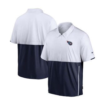 Men's White and Navy Tennessee Titans Sideline Coaches Half-Zip Short Sleeve Jacket