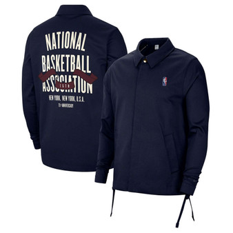 Men's Navy NBA 75th Anniversary Coaches Courtside Full-Snap Jacket