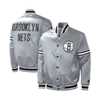 Men's Gray Brooklyn Nets Slider Satin Full-Snap Varsity Jacket