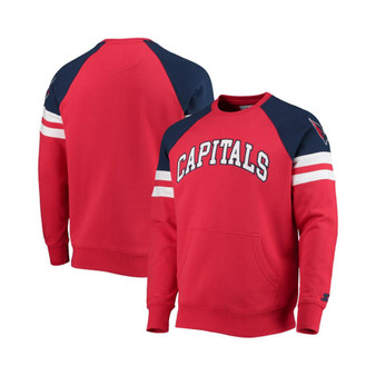Men's Red, Navy Washington Capitals Game Time Raglan Pullover Sweatshirt