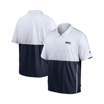 Men's White, College Navy Seattle Seahawks Sideline Coaches Half-Zip Short Sleeve Jacket
