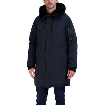 Men's Long Parka with Faux Fur Lined Hood