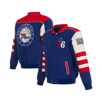 Men's Royal Philadelphia 76ers Stripe Colorblock Nylon Reversible Full-Snap Jacket