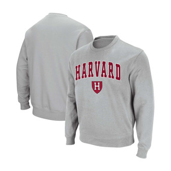 Men's Gray Harvard Crimson Team Arch Logo Tackle Twill Pullover Sweatshirt