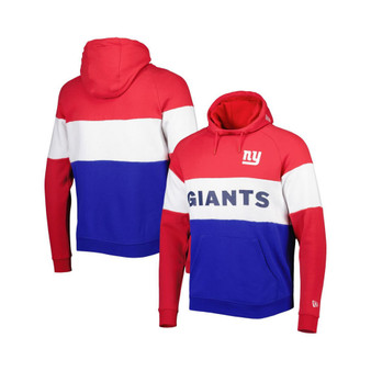 Men's Royal and Red New York Giants Colorblock Throwback Pullover Hoodie
