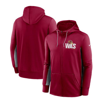 Men's Burgundy and Gray Washington Football Team Mascot Performance Full-Zip Hoodie