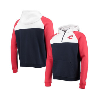 Men's Navy and White Cleveland Indians Cooperstown Collection Quarter-Zip Hoodie Jacket