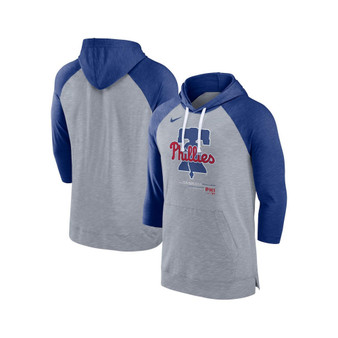 Men's Heather Gray, Heather Royal Philadelphia Phillies Baseball Raglan 3/4 Sleeve Pullover Hoodie