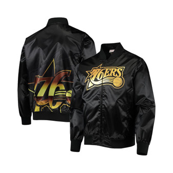 Men's Black Philadelphia 76ers Big Face 4.0 Satin Full-Zip Jacket