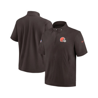 Men's Brown Cleveland Browns Sideline Coach Short Sleeve Hoodie Quarter-Zip Jacket
