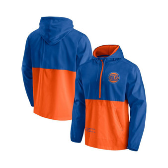Men's Branded Blue, Orange New York Knicks Anorak Block Party Windbreaker Half-Zip Hoodie Jacket