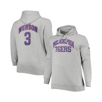 Men's Allen Iverson Heathered Gray Philadelphia 76ers Big and Tall Name and Number Pullover Hoodie