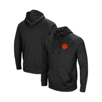 Men's Black Clemson Tigers Blackout 3.0 Tonal Raglan Full-Zip Hoodie