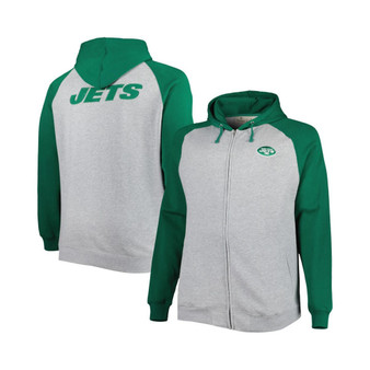 Men's Heather Gray New York Jets Big and Tall Fleece Raglan Full-Zip Hoodie Jacket