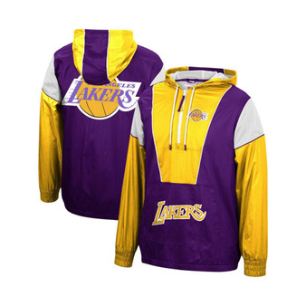 Men's Purple, Gold Los Angeles Lakers Hardwood Classics Highlight Reel Windbreaker Half-Zip Hoodie Jacket