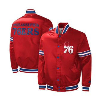 Men's Red Philadelphia 76ers Slider Satin Full-Snap Varsity Jacket