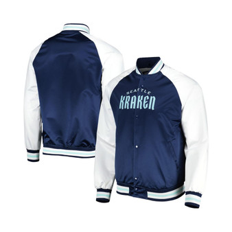 Men's Deep Sea Blue, White Seattle Kraken Primetime Raglan Satin Full-Snap Jacket