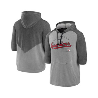 Men's Heathered Charcoal, Heathered Gray Cleveland Guardians Team Modern Arch 3/4 Sleeve Pullover Hoodie