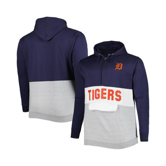 Men's Navy and White Detroit Tigers Big and Tall Fleece Half-Zip Hoodie