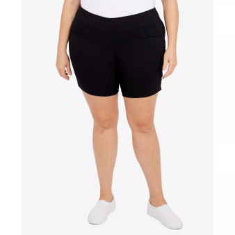 Plus Size Essentials Solid Color Tech Stretch Shorts with Elastic Waistband