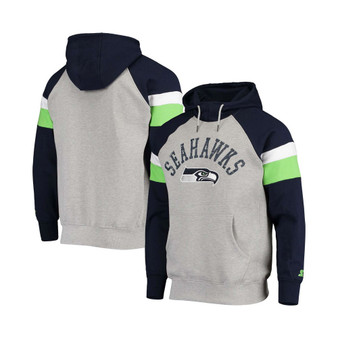 Men's Heather Gray, College Navy Seattle Seahawks Home Run Raglan Pullover Hoodie
