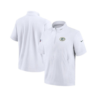 Men's White Green Bay Packers Sideline Coach Short Sleeve Hoodie Quarter-Zip Jacket