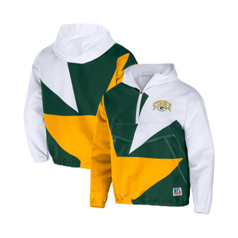 Men's NFL X Staple Hunter Green and Yellow Green Bay Packers Pop Over Half-Zip Nylon Colorblocked Anorak