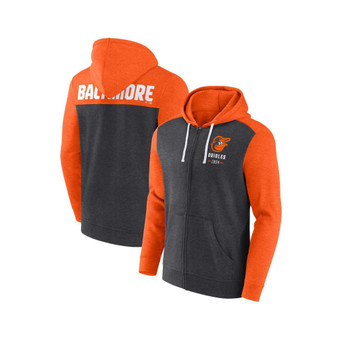 Men's Branded Heathered Charcoal, Heathered Orange Baltimore Orioles Blown Away Full-Zip Hoodie