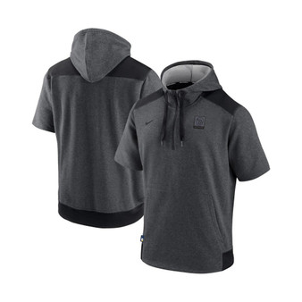 Men's Heathered Charcoal, Black Milwaukee Brewers Authentic Collection Dry Flux Performance Quarter-Zip Short Sleeve Hoodie